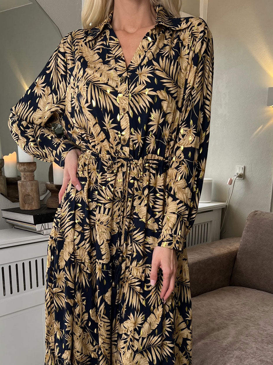 Naia - Lång skjortklänning med mönster och knytband - Dark blue